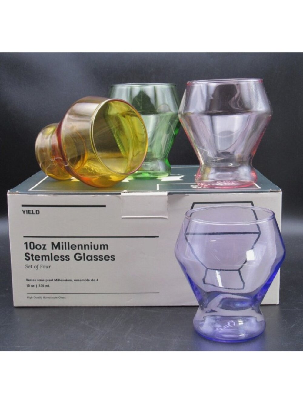 Yield Design Co. Millennium Stemless Premium Glasses, Four (4), Multicolor 10oz